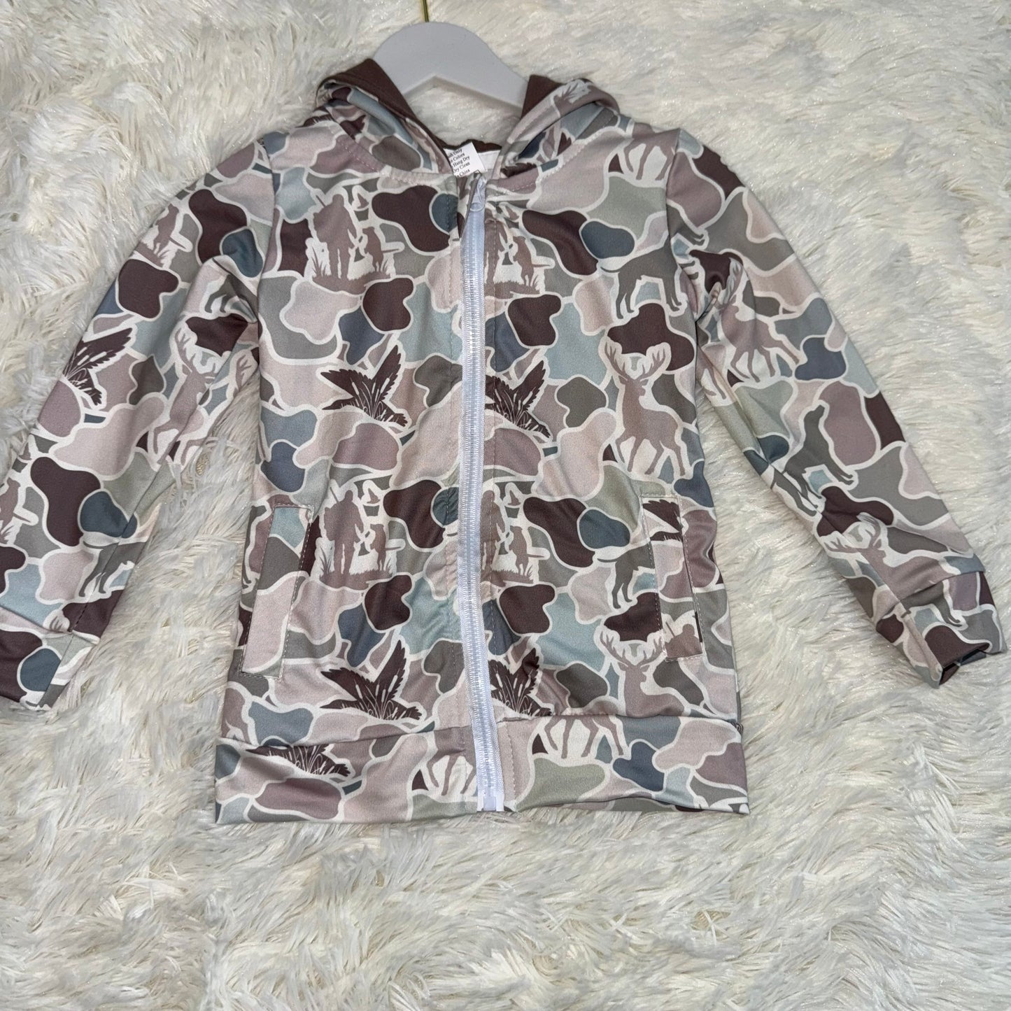 11.21 RST BT1390 Baby Boys Dogs Deer Ducks Camo Pockets Zipper Hunting Hoodie Jackets Top