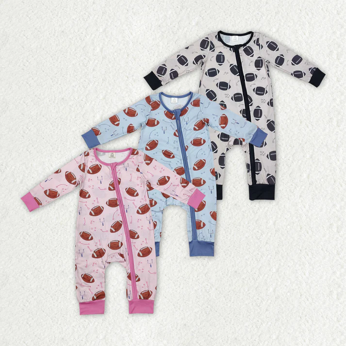 Baby Infant Toddler Football Zip Bamboo Rompers