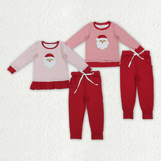 11.7 RTS Embroidery Santa Baby Boys Girls Shirts Top Pockets Leggings Christmas Clothes Sets