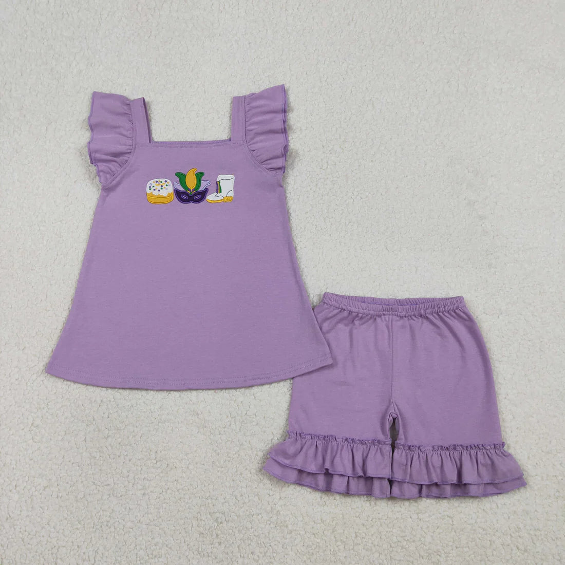 1.21 RTS Sibling Baby Girls Embroidery Mask Anchors Tunic Ruffle Shorts Mardigras Clothes Sets Dresses