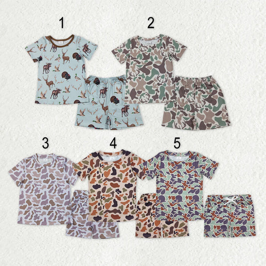 11.24 RTS Sibling Baby Girls Short Sleeve Southern Hunting Camo Top Shorts Pajamas Sets
