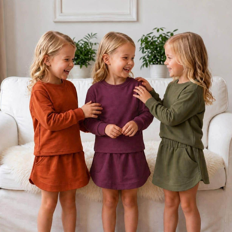 (Preorder new) No moq Baby Girls Solid Color Long Sleeve Top Skirts Daily Casual Outfit Set