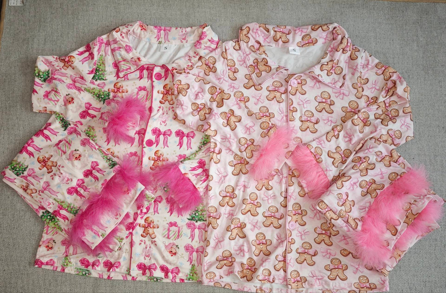 10.15 RTS Sibling Adult Women  Button Top Pants Christmas Fur Pajamas Sets