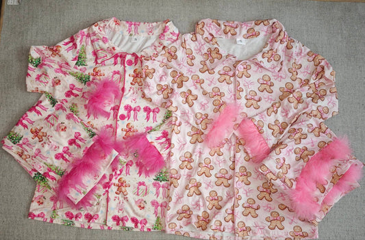 10.15 RTS Sibling Adult Women  Button Top Pants Christmas Fur Pajamas Sets