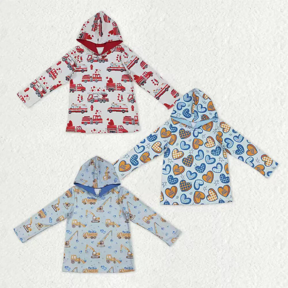 12.13 RTS Sibling Baby Boys Colorful Hearts Cars Valentines Hoodies Top