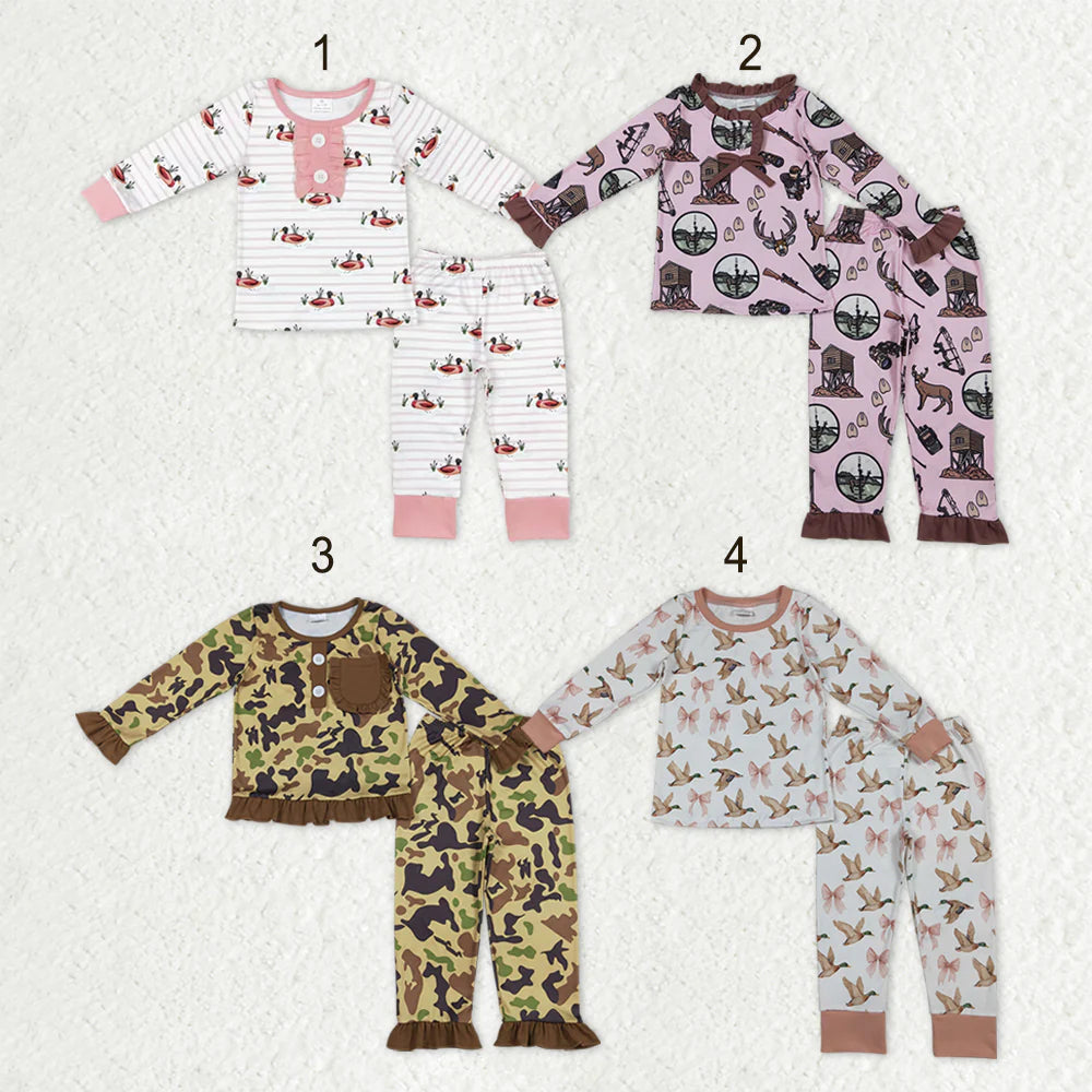 1.10 RTS Sibling Baby Girls Hunting Ducks Deer Camo Top Pants Pajamas Sets