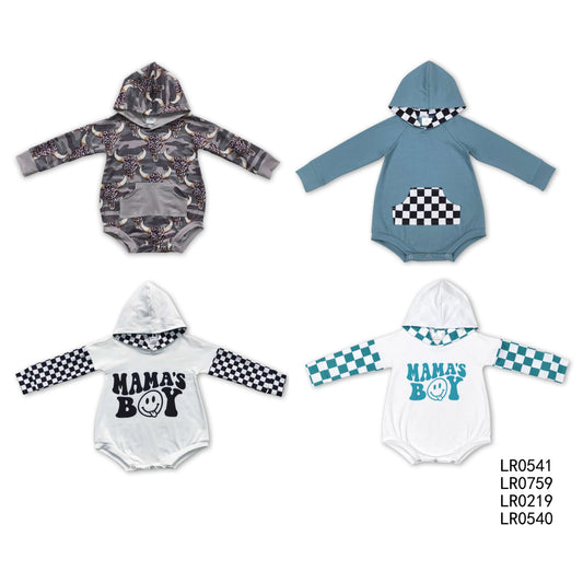 Baby Boys Plaid Hooded Long Sleeve Cropped Romper Mixed Sizes