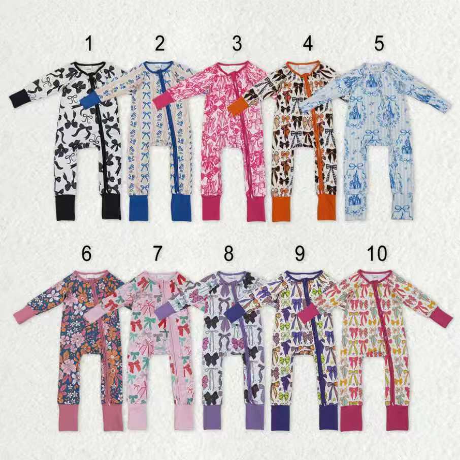 12.11 RTS Sibling Baby Girls Colorful Flowers Bows Two Way Zip Convertible Rompers