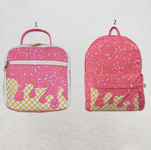RTS NO MOQ Sibling Baby Kids Pink Drips Sprinkles Print Backpacks Bags Boxes