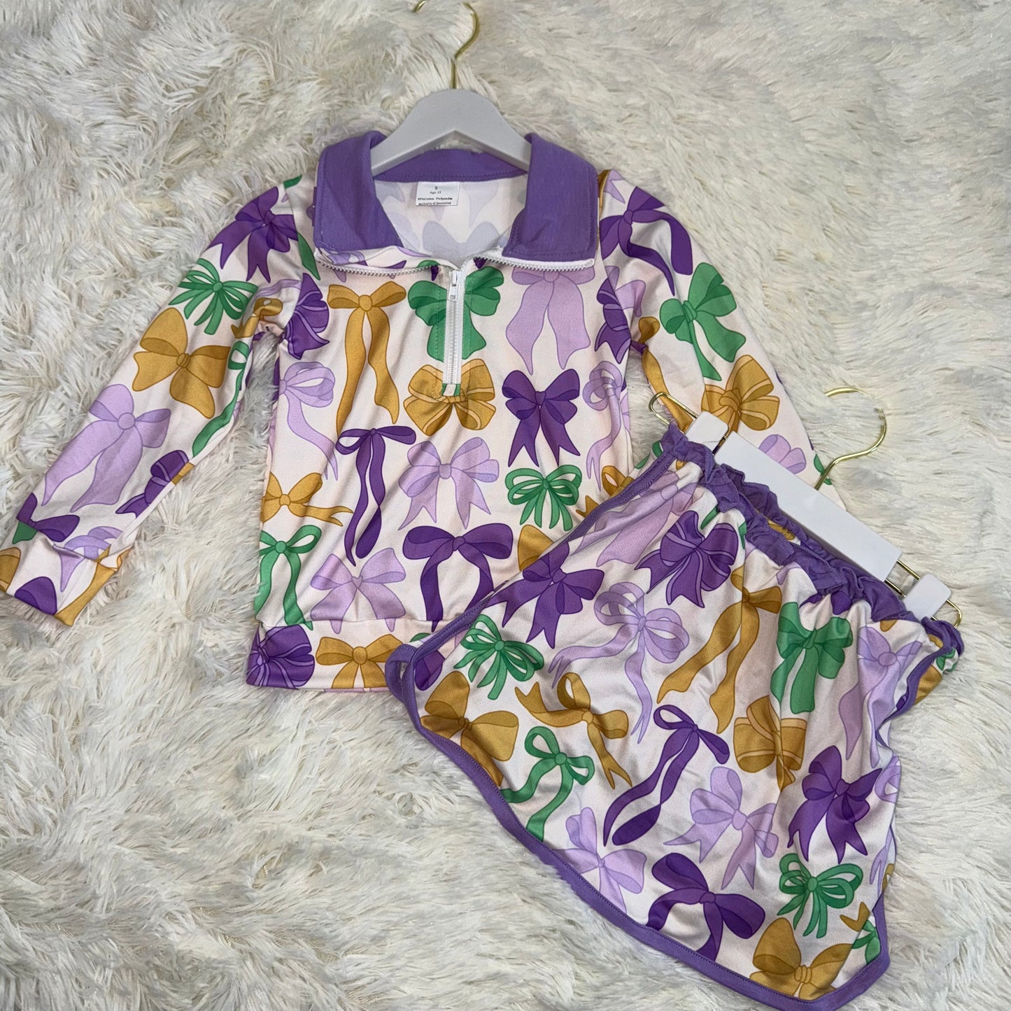 11.20 RST GLD1333 Baby Girls Mardigras Bows Zipper Pullover Skirt Shorts Clothes Sets