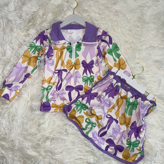 11.20 RST GLD1333 Baby Girls Mardigras Bows Zipper Pullover Skirt Shorts Clothes Sets