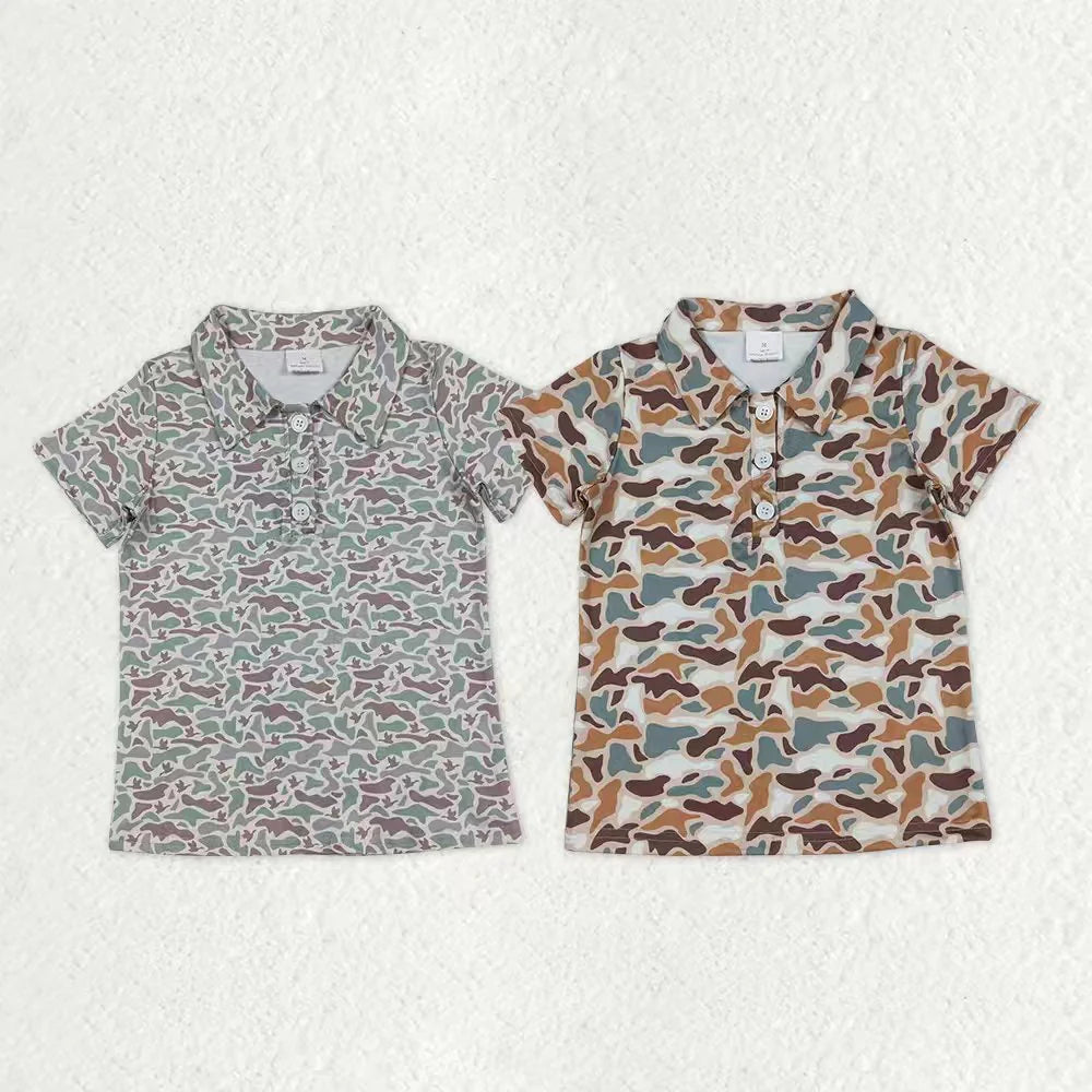 12.19 RTS Sibling Baby Boys Short Sleeve Southern Ducks Camo Button Hunting Polo Shirts Top