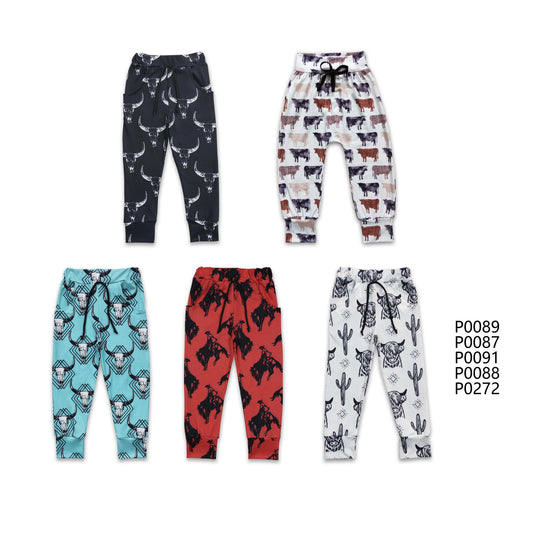 P0089  P0087  P0091  P0088  P0272 Baby Boys Hand-painted Bull Head-Horse Pattern Drawstring Trousers