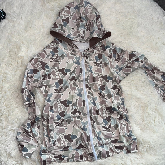 11.11 RTS NO MOQ （In stock）BT1392 Adult Men Dogs Ducks Hunting Camo Pockets Zipper Hoodies Jackets