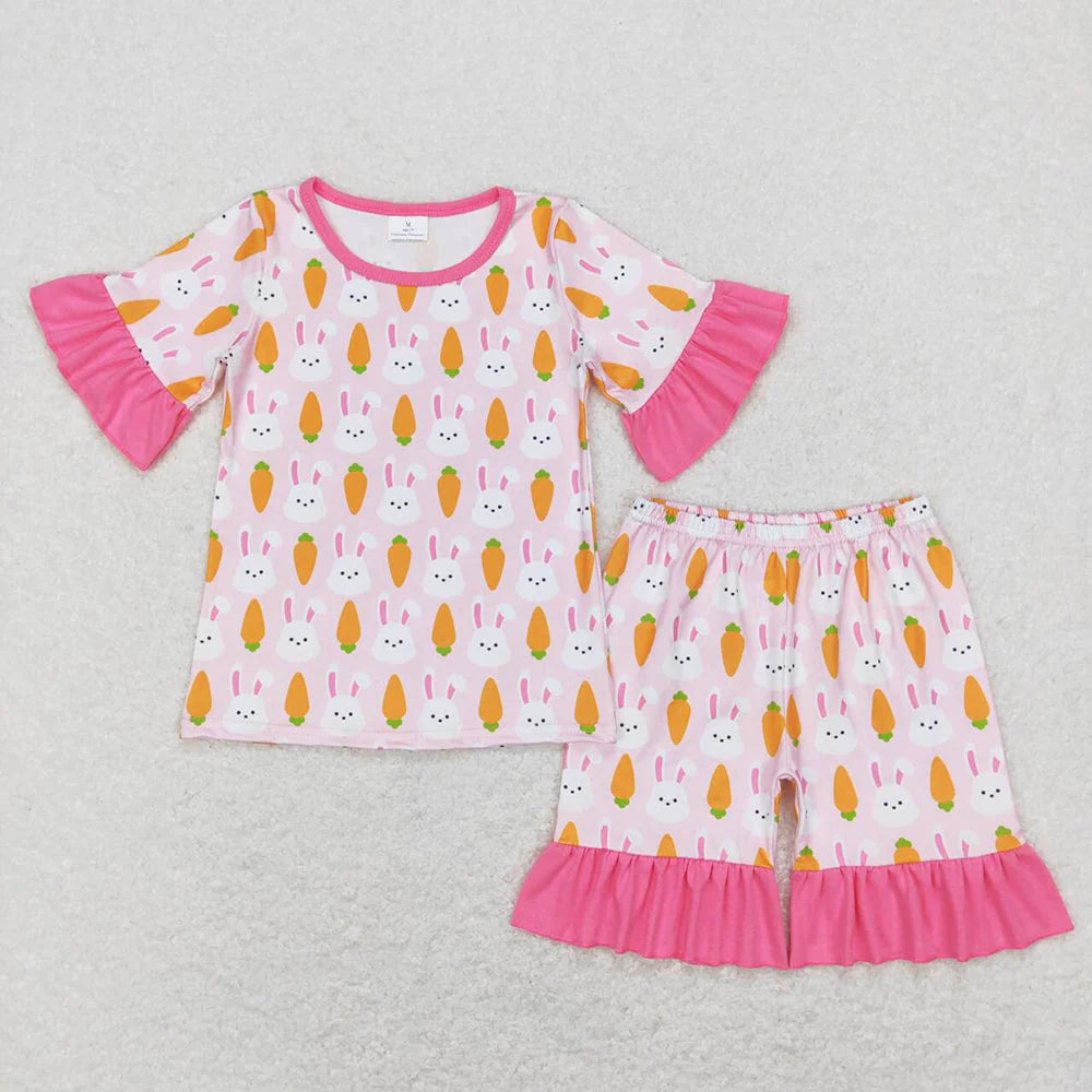 2.11 RTS Baby Girls Boys Easter Carrot Rabbits Shirt Top Shorts Pajamas Sibling Clothing Sets