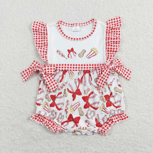 USA Warehouse (IN STOCK) SR0848 Baby Girls Summer Romper Baby Infant Girls Baseball Bows Flutter Sleeve Rompers