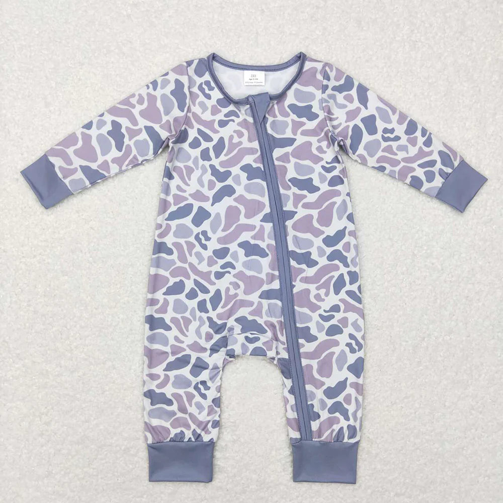 USA Warehouse (IN STOCK) LR0819 Baby Girls Winter Rompers Baby Infant Boys Grey Camo Zip Sleepers Rompers