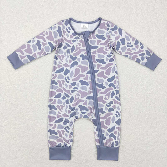 USA Warehouse (IN STOCK) LR0819 Baby Girls Winter Rompers Baby Infant Boys Grey Camo Zip Sleepers Rompers