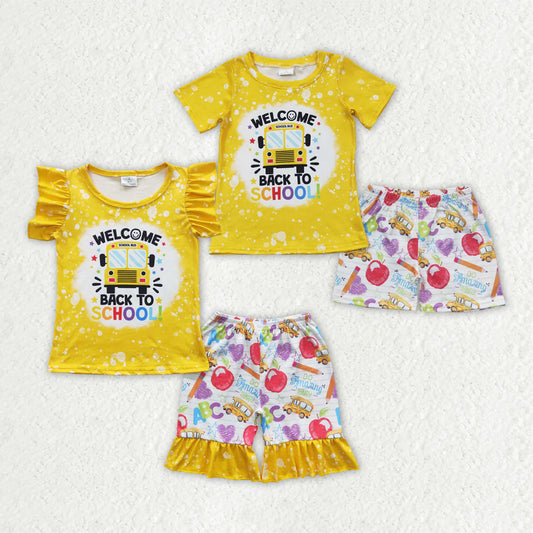 12.25 RTS Sibling Boys Baby Girls Bus Back To School Shorts Sets