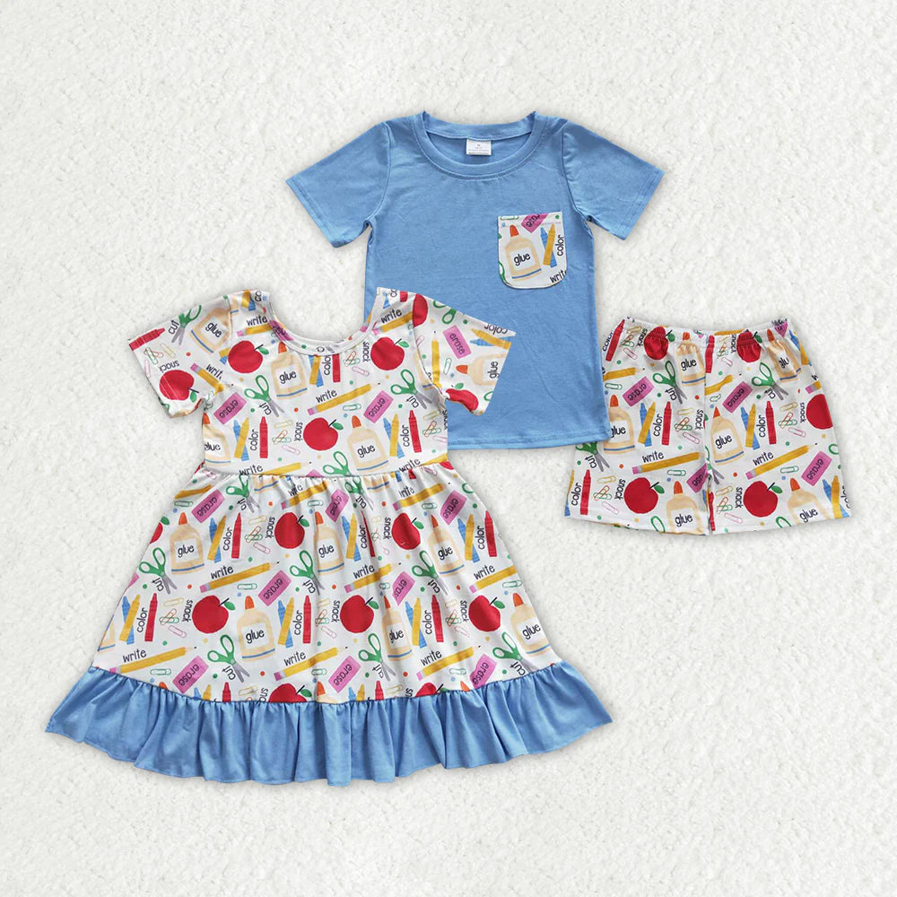 12.24 RTS Sibling Girls Baby Boys Back To School Dresses Outfits Sets