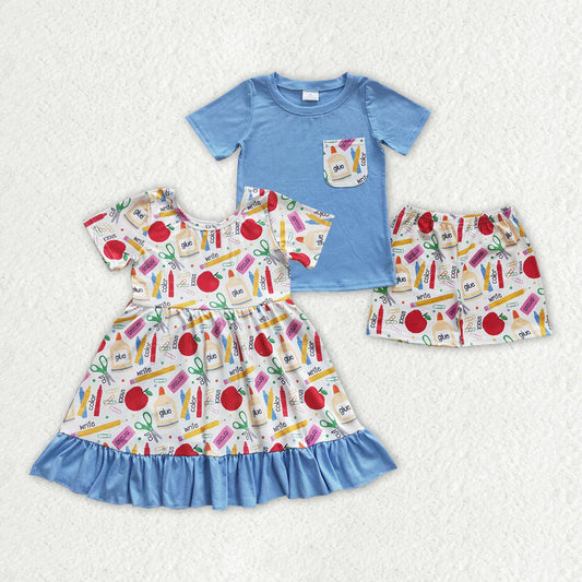 12.24 RTS Sibling Girls Baby Boys Back To School Dresses Outfits Sets