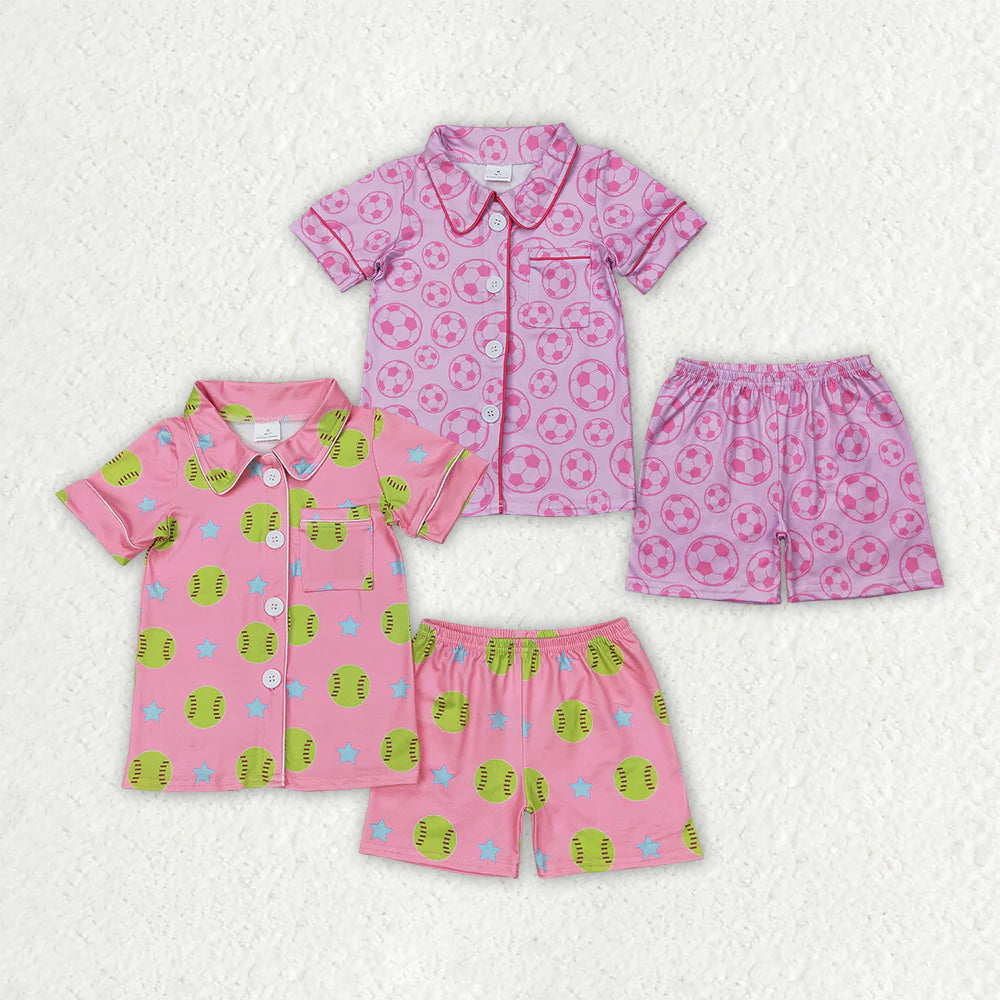 11.13 RTS Sibling Baby Girls Pink Sports Buttons Top Shorts Pajamas Outfits