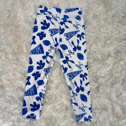 10.31 RST P0845 Baby Girls Blue Bows Footballs Go Team Yoga Active Legging Pants