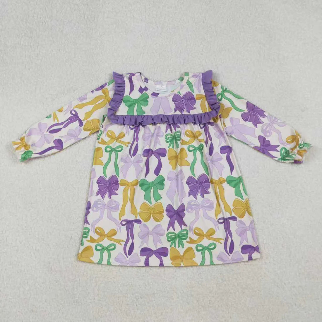 10.3 RTS Sibling Baby Girls Mardigras Bows Ruffle Pants Clothes Set Knee Length Dress Rompers