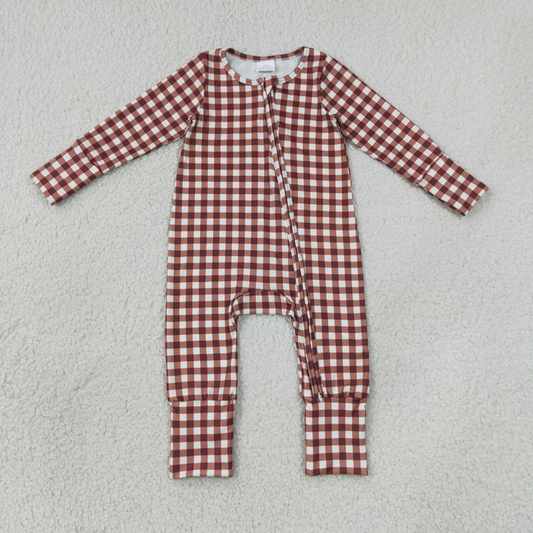 LR3113 RTS NO MOQ （In stock）Baby Boys Plaid Two Way Zip Convertible Romper
