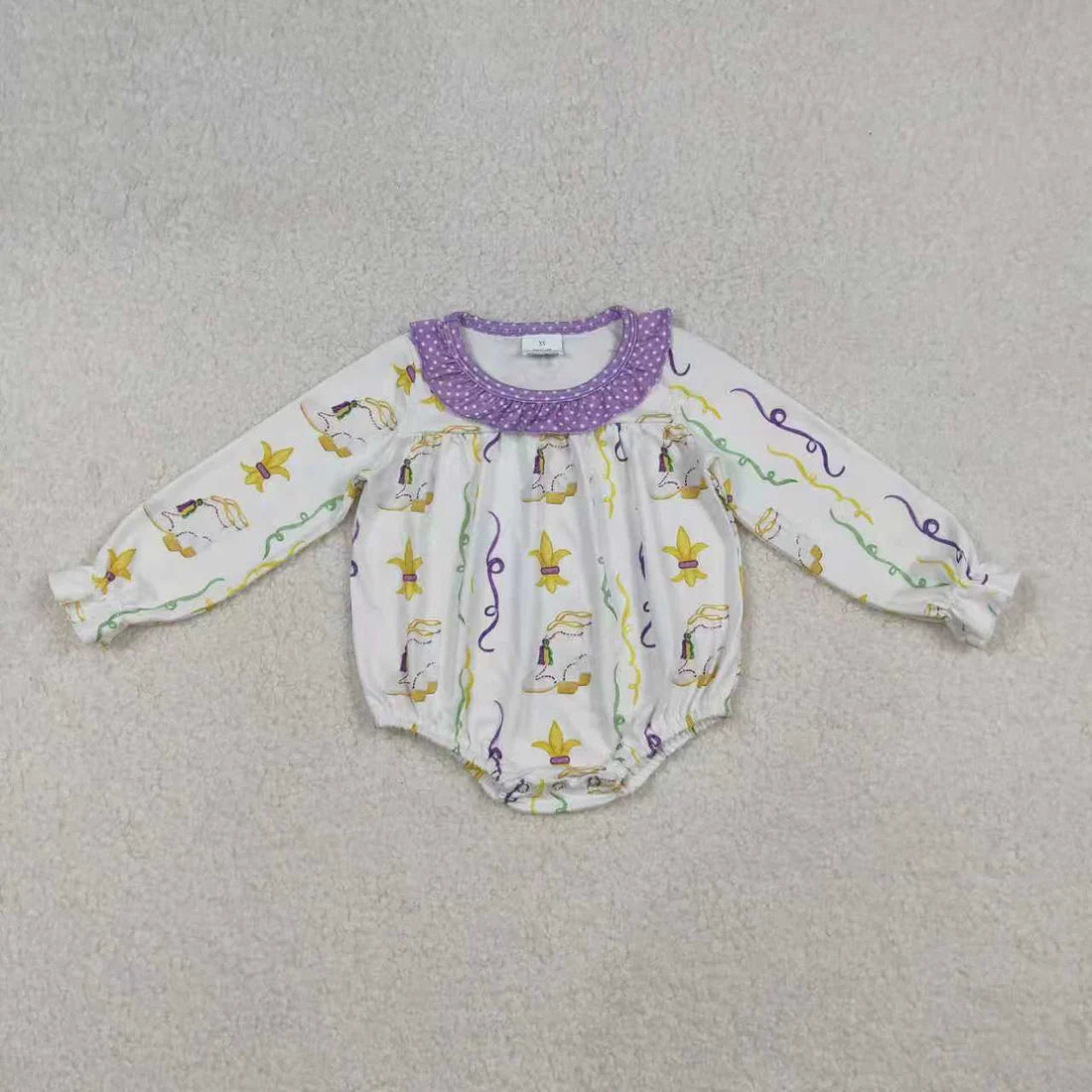 10.14 RTS Sibling Baby Girls Mardigras Anchors Stripe Ruffle Collar Knee Length Dresses Rompers