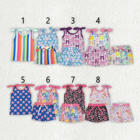 11.8 RTS 8 Colors Sibling Baby Girls Summer Bows Top Shorts Outfits