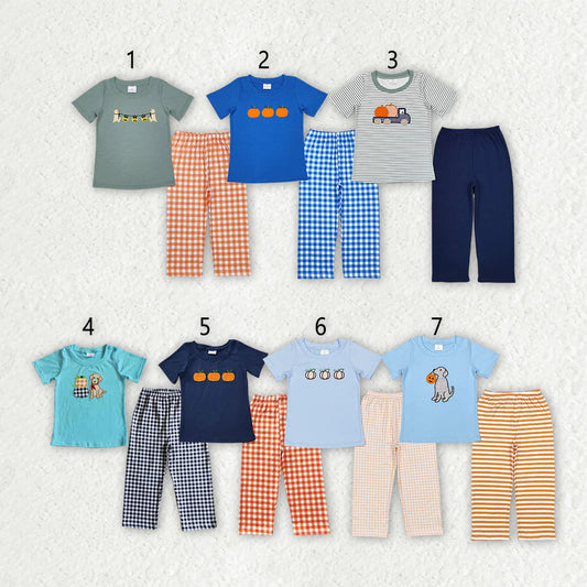 10.3 RTS Sibling Baby Boys Dogs Pumpkin Tops Pants Outfits Clothes Sets
