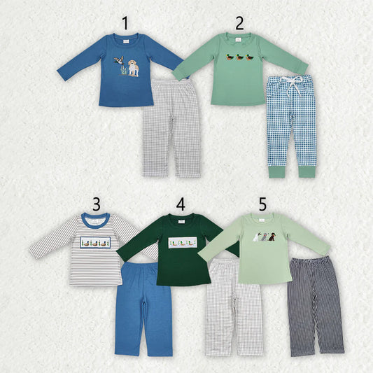 10.4 RTS Sibling Hunting Baby Boys Embroidery Southern Tops Pants Clothes Sets
