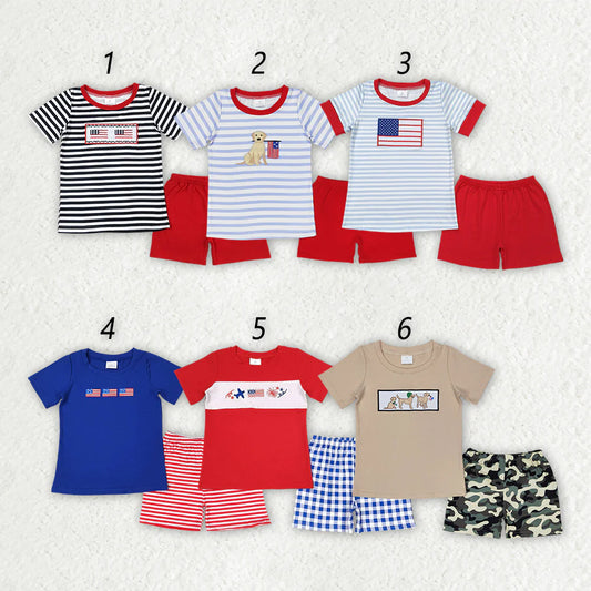 11.14 RTS Sibling Embroidery Baby Boys 4th Of July Shirt Shorts Summer Outfits