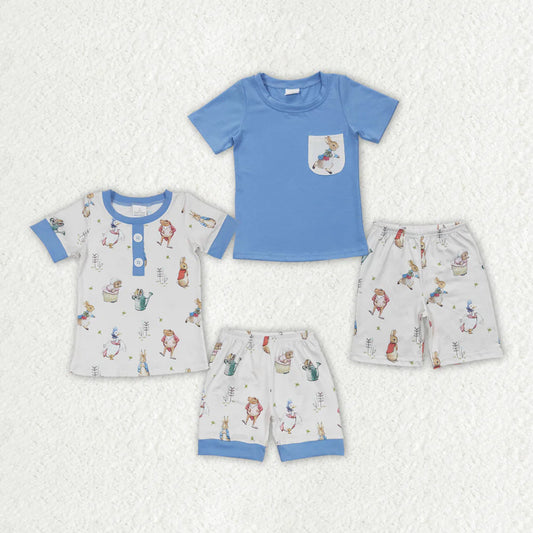 12.25 RTS Sibling Baby Boys Easter Rabbit Tops Shorts Clothes Sets