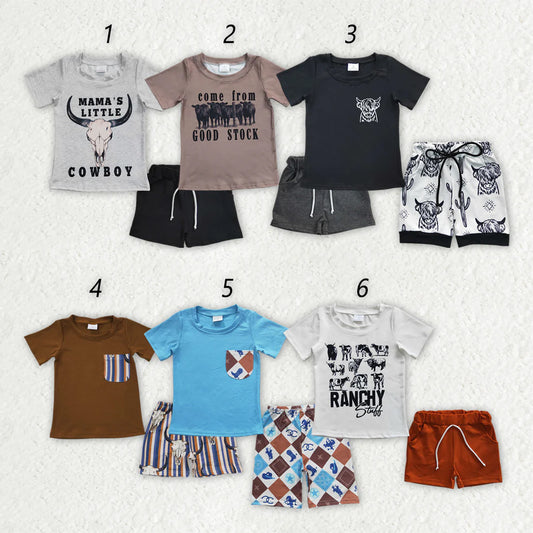 12.25 RTS Sibling Brothers Baby Boys Cowboy Western Summer Shorts Sets