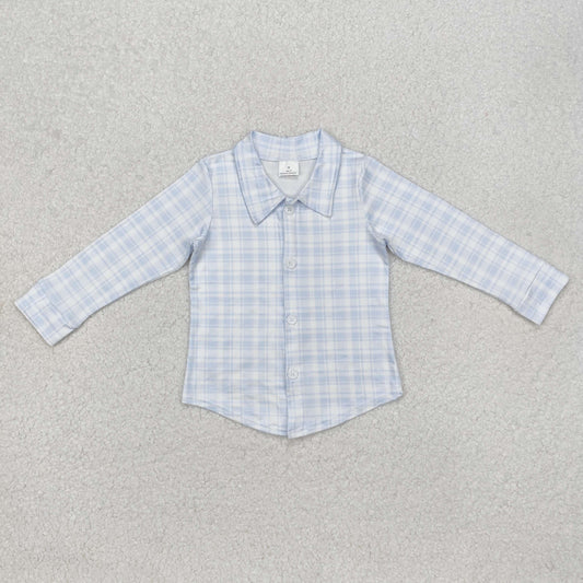 BT1075 Light blue plaid long sleeves kids boys button down shirt