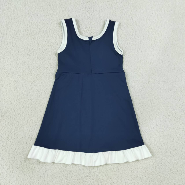 GSD4145 RTS NO MOQ （In stock）Baby Girls Sleeveless Purple Yoga Active Short Scallop Knee Length Dress