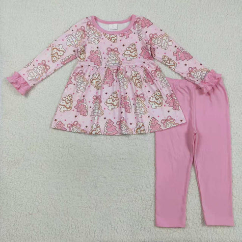 9.20 RTS Sibling Baby Girls Pink Bows Stripe Trees Christmas Clothes Sets Rompers Knee Length Dresses
