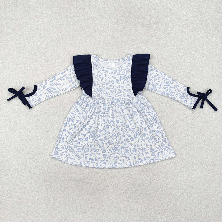 Light blue and purple floral long sleeves with bowknot & dress & romper