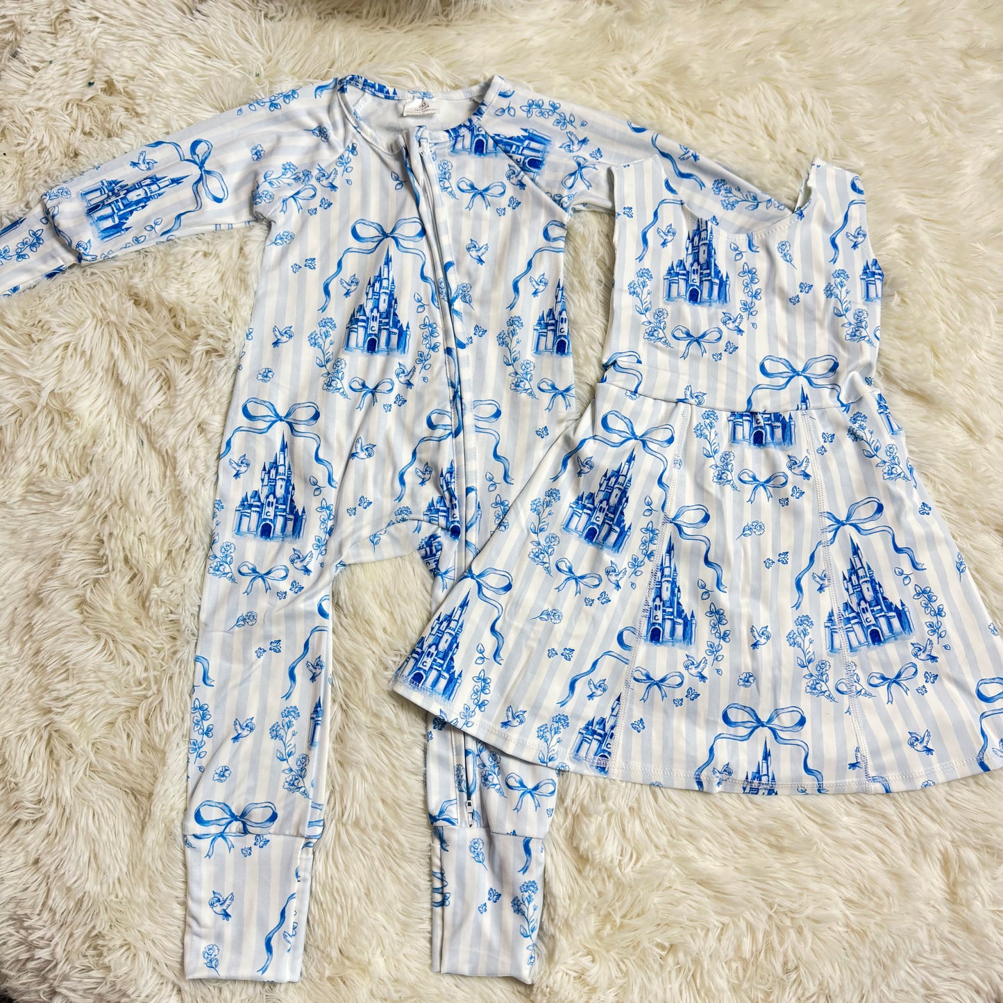 12.16 RST Baby Girls Blue Bows Castles Checked Yoga Active Shorts Knee Length Dresses Romper Sets