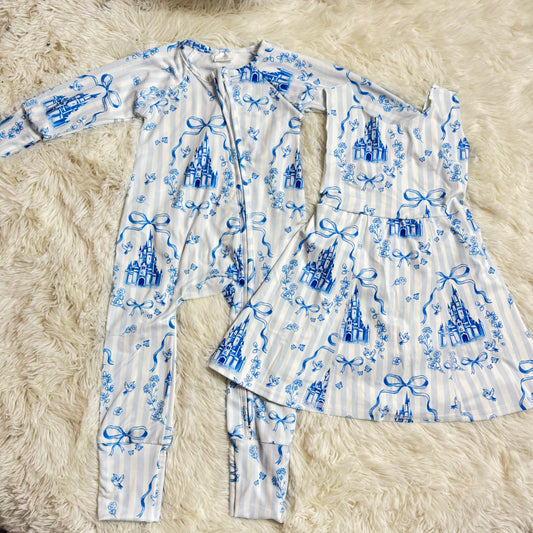 12.16 RST Baby Girls Blue Bows Castles Checked Yoga Active Shorts Knee Length Dresses Romper Sets