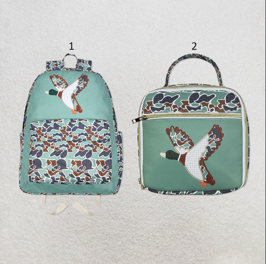 RTS NO MOQ Sibling Cute Clothes Baby Kids Camo Ducks Print Zipper Closure Adjustable Strap Lightweight Backpack Bags Lunch Dinner Picnic Boxes