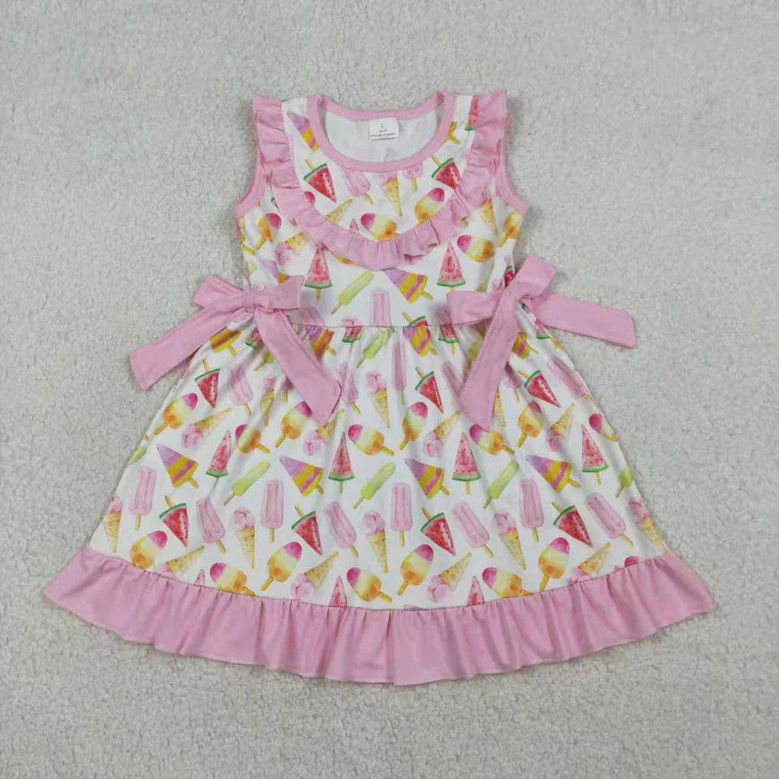 1.15 RTS Sibling Baby Girls Sleeveless Ice Creams Tunic Ruffle Shorts Clothes Set Knee Length Dresses