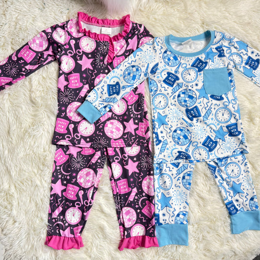 12.18 RST Sibling Baby Boys Girls Happy New Year Pant Pajamas Sets