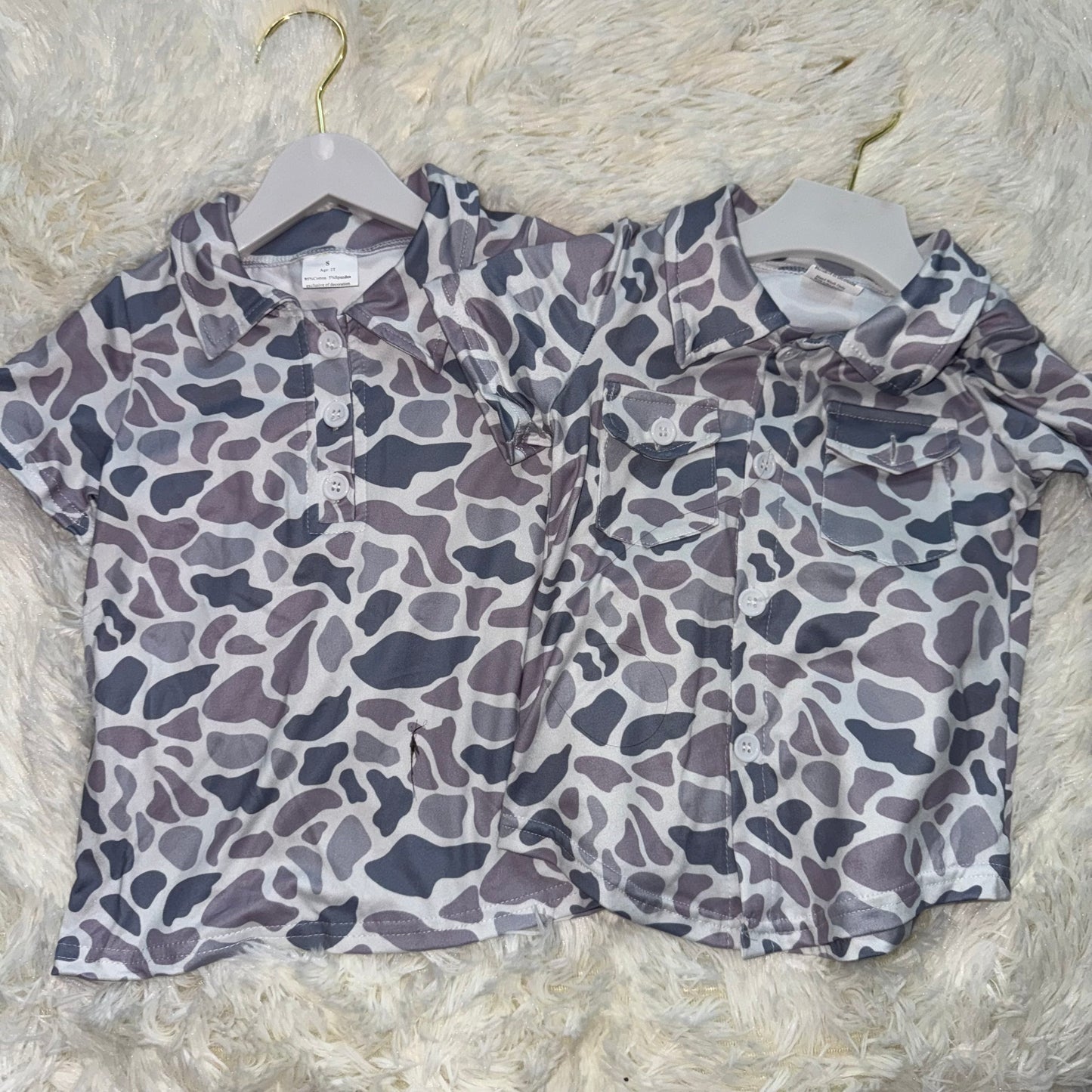 11.6 RST Sibling Baby Boys Gray Camo Short Sleeves Button Pockets Shirts Pullovers Tops