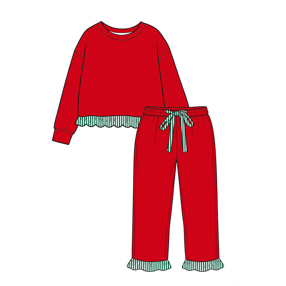 (Preorder new) No moq Baby Girls Solid Long Sleeve Pocket Sweatshirt Pants Casual Clothes Set