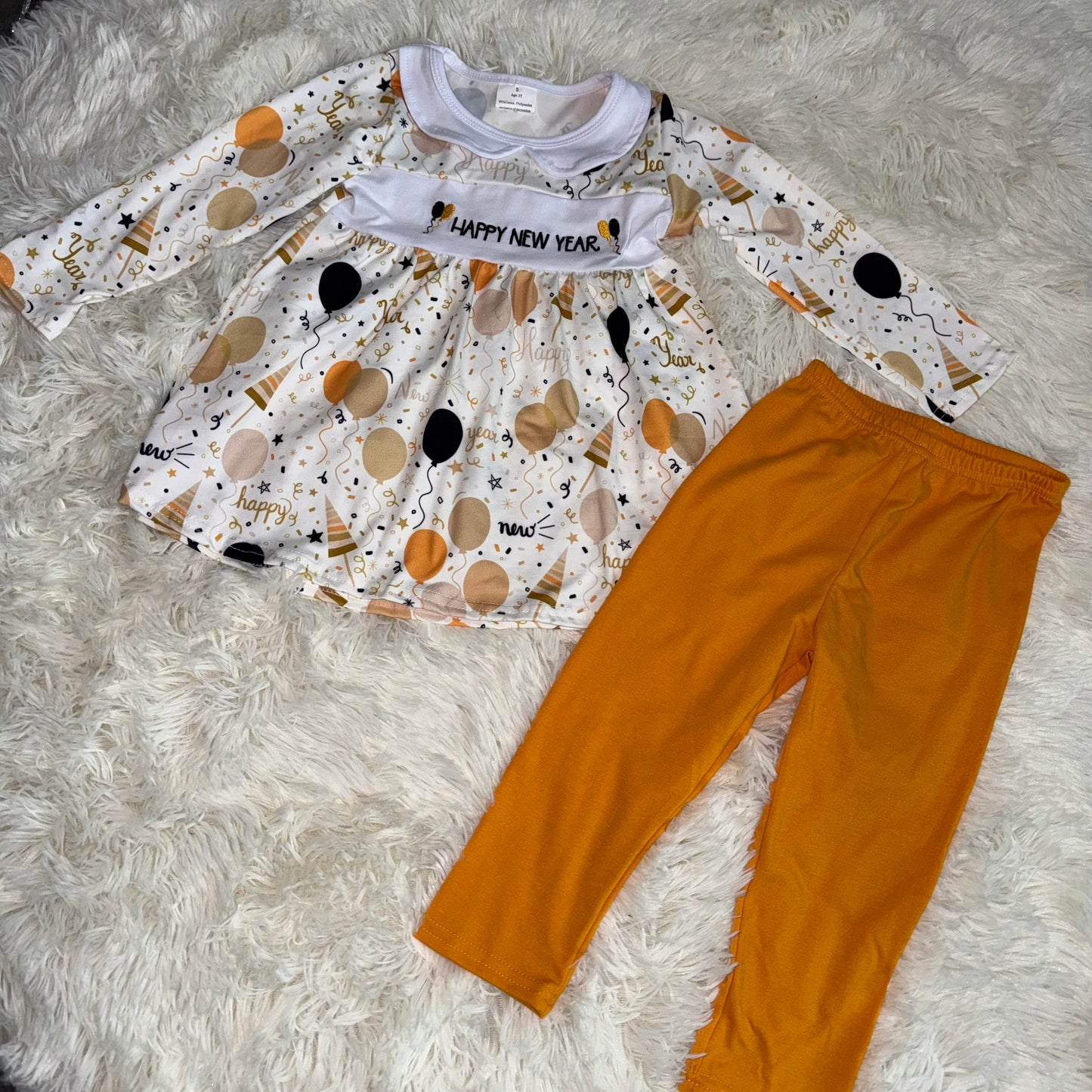 11.10 RST GLP2901 Embroidery Happy New Baby Girls Year Balloons Tunic Leggings Clothes Sets