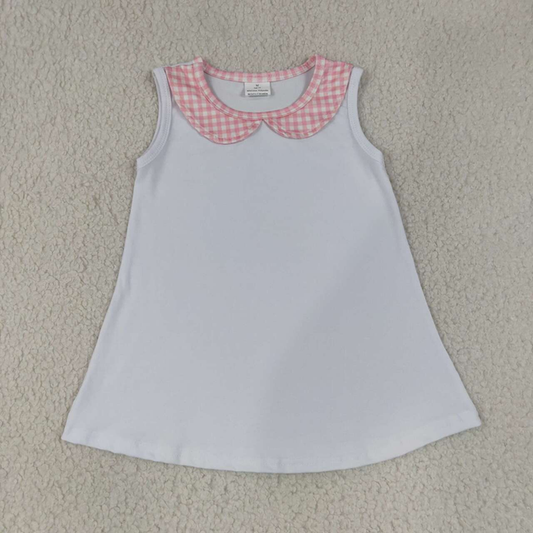 GT1706 RTS NO MOQ （In stock） Baby Boys Pink Check Print Collared Sleeveless T Shirt Casual Top