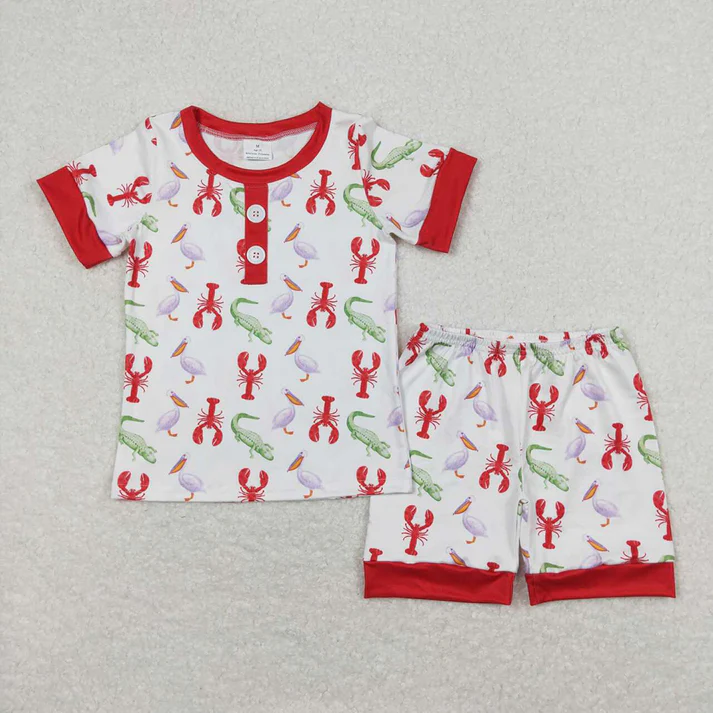 Blue and red crayfish red lace short-sleeved shorts suit & short-sleeved dress